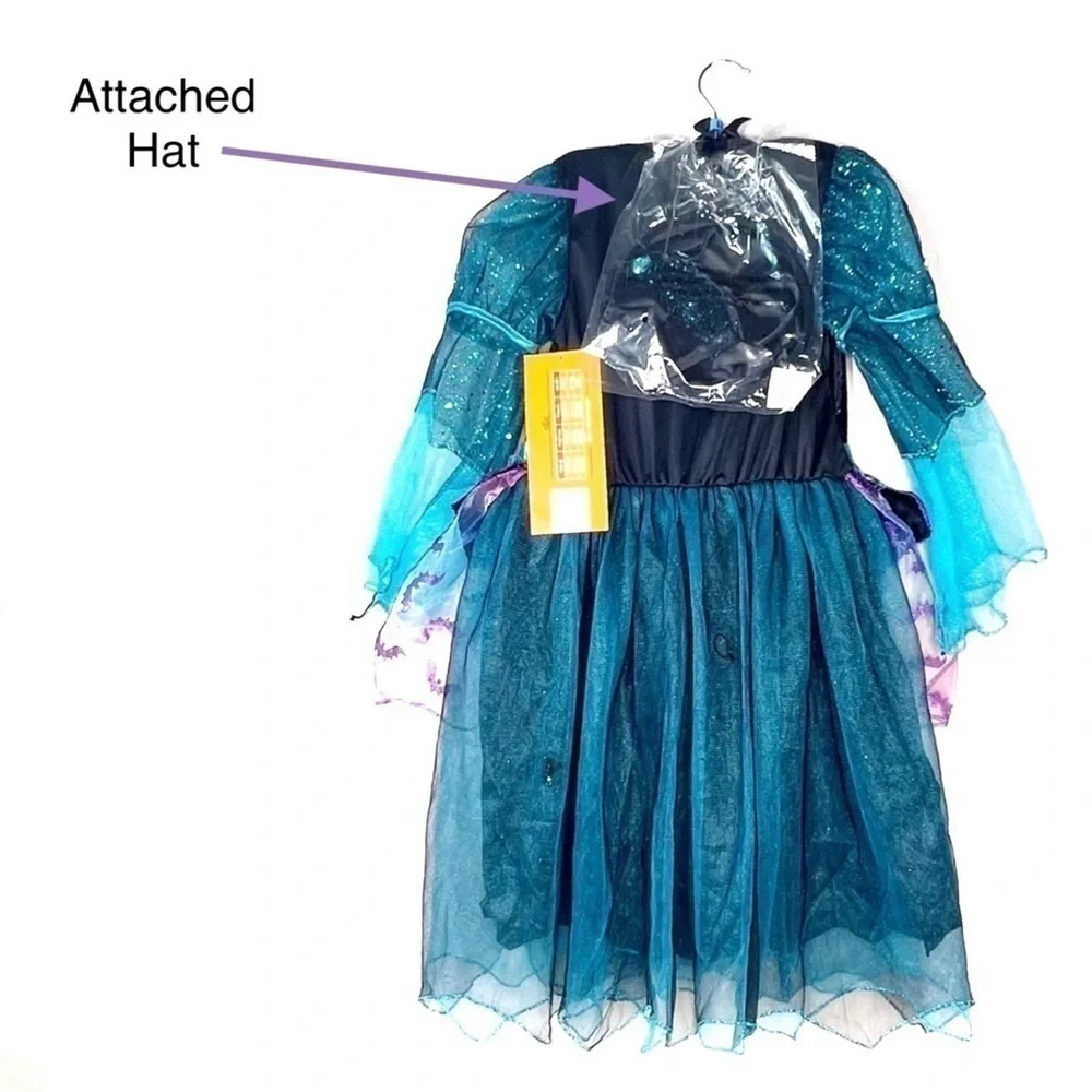 Witch Costume Big Kid’s Size Large (10-12) Dress & Hat Halloween Sequins New NWT